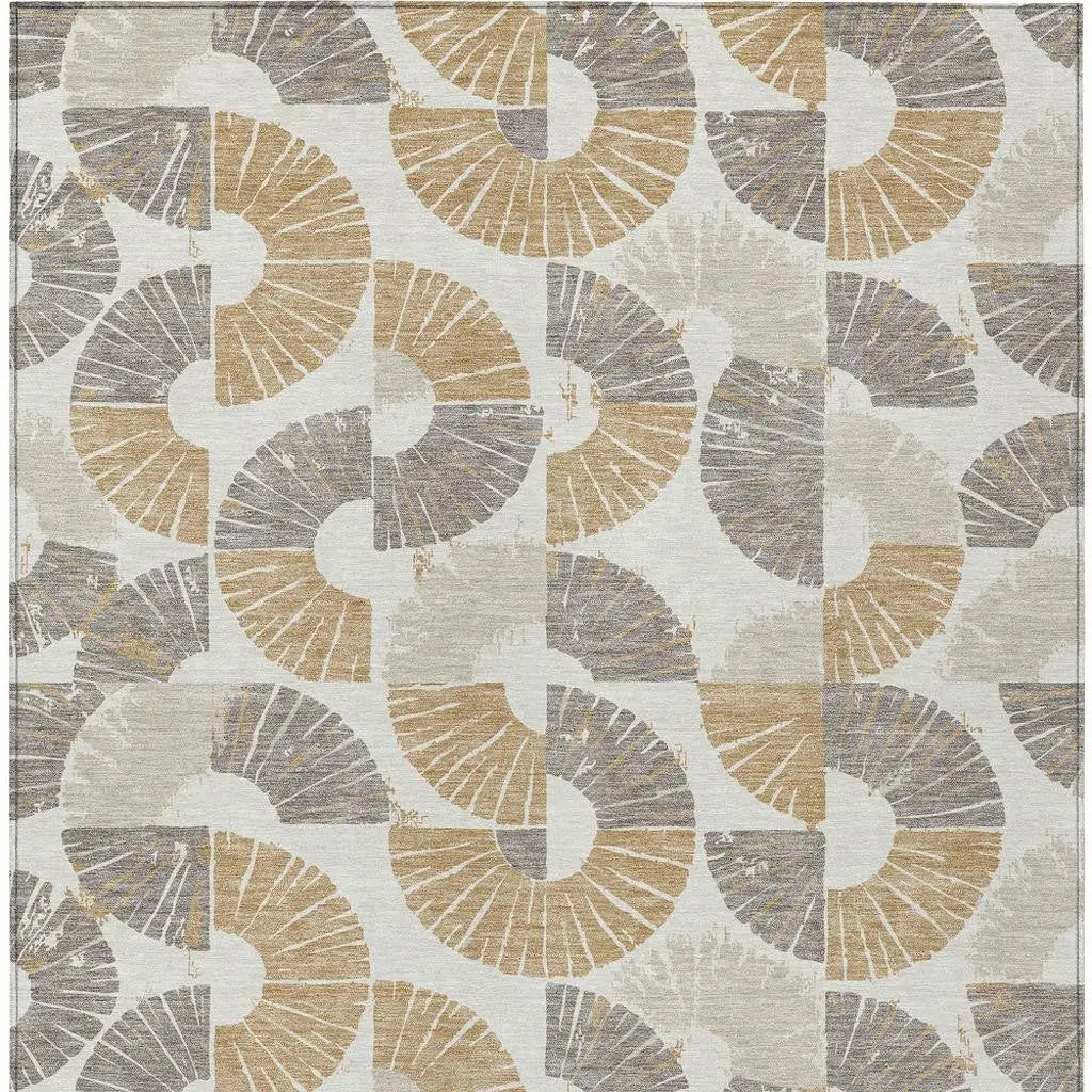 5' X 8' Ivory And Gold Geometric Washable Indoor Outdoor Area Rug Homeroots Outdoor