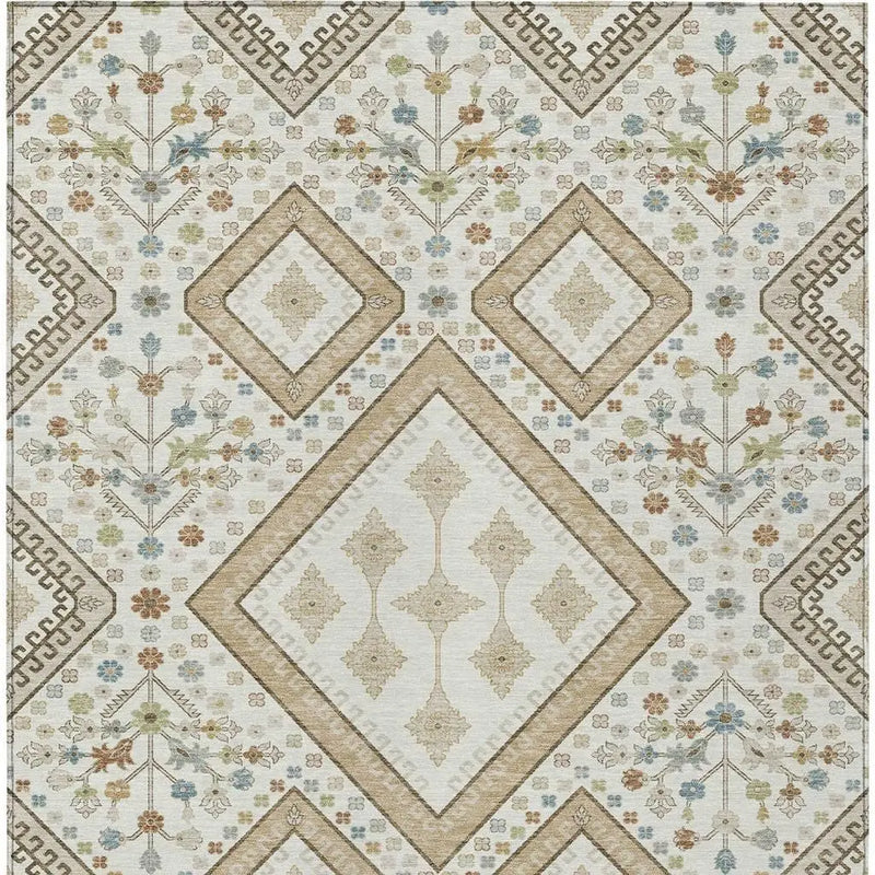 5' X 8' Ivory And Gold Medallion Washable Indoor Outdoor Area Rug Homeroots Outdoor