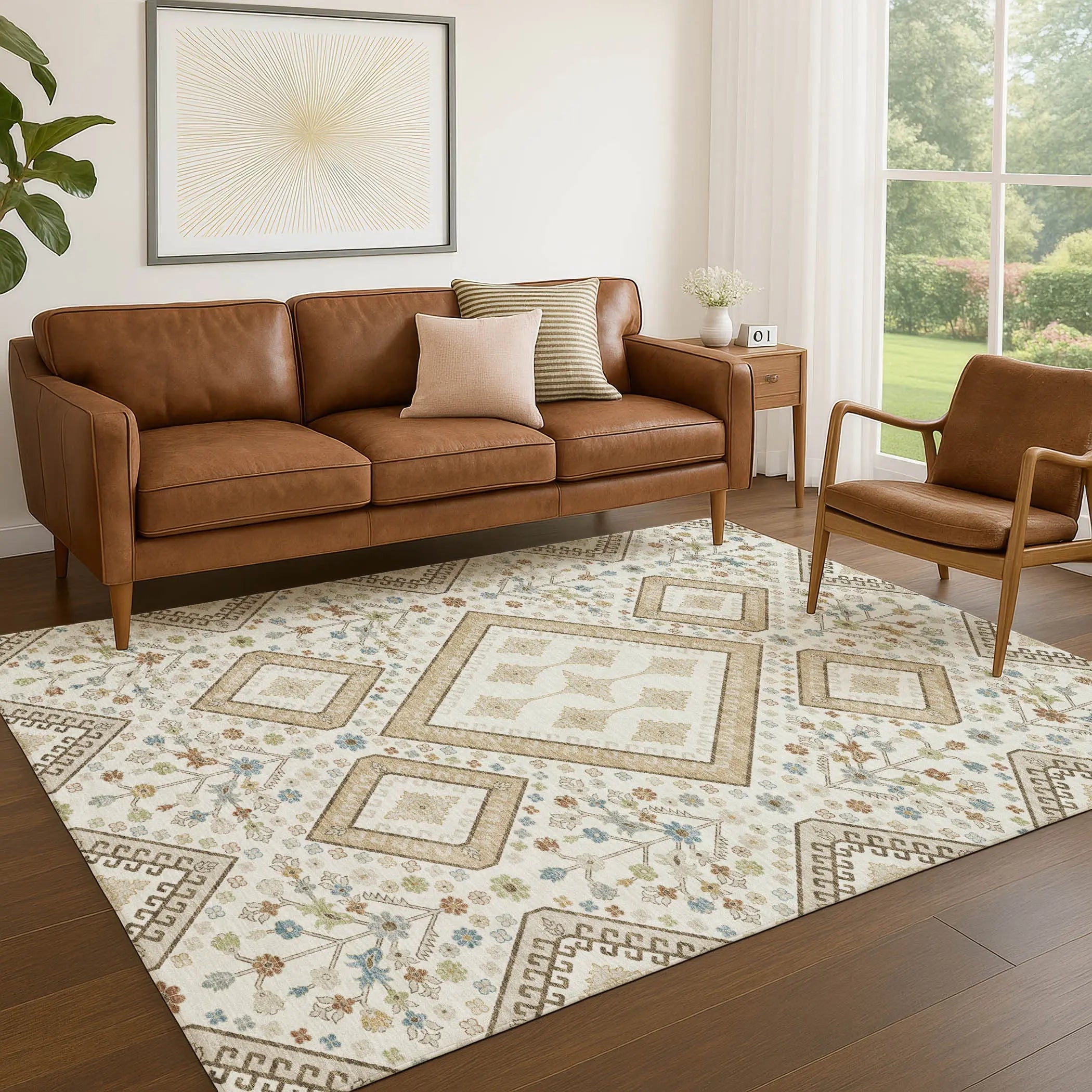 5' X 8' Ivory And Gold Medallion Washable Indoor Outdoor Area Rug Homeroots Outdoor