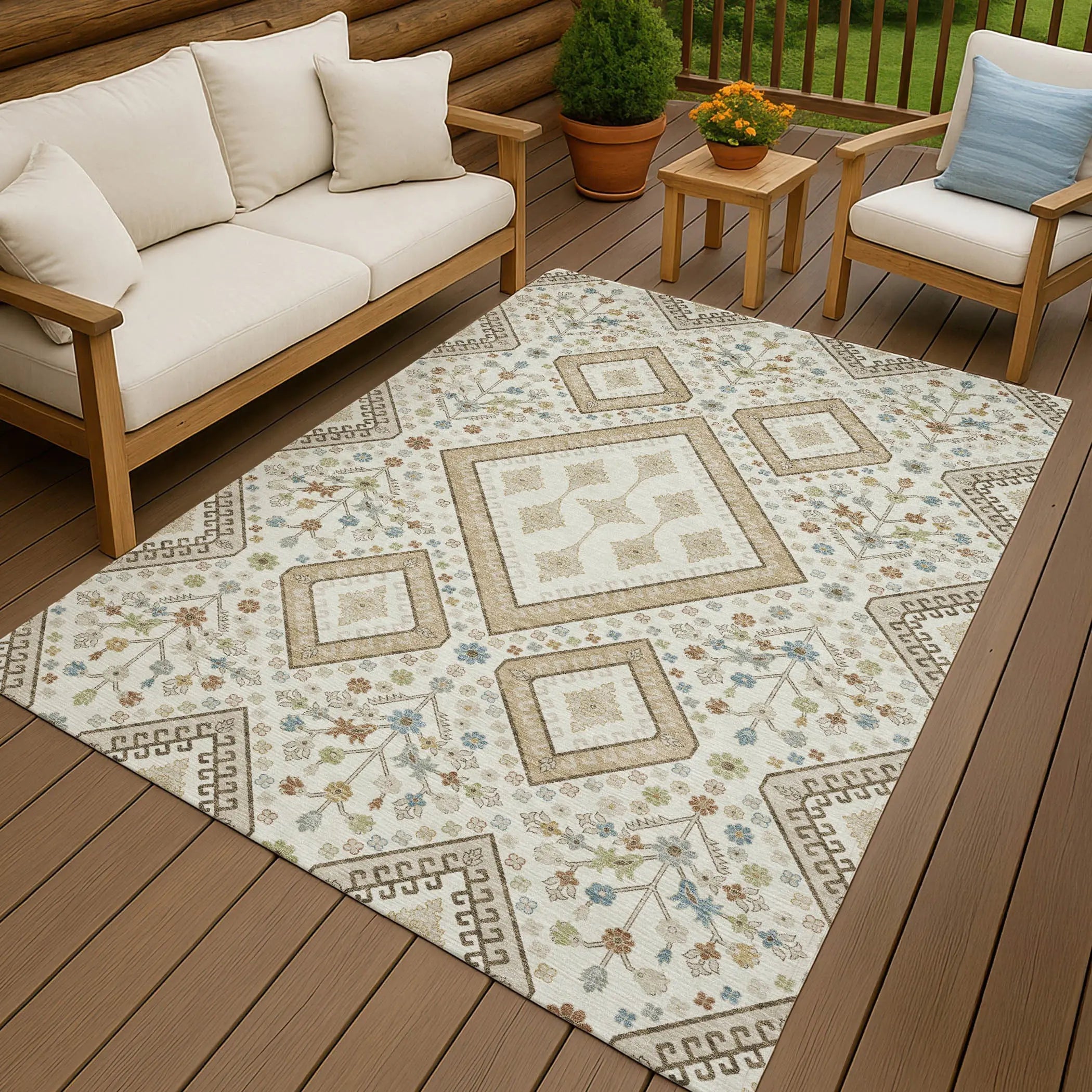 5' X 8' Ivory And Gold Medallion Washable Indoor Outdoor Area Rug Homeroots Outdoor