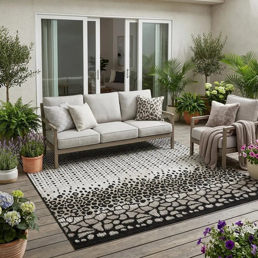 5' X 8' Ivory And Graphite Geometric Washable Indoor Outdoor Area Rug Homeroots Outdoor