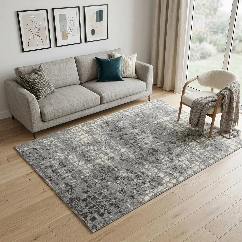 5' X 8' Ivory And Gray Abstract Area Rug Homeroots Home Decor