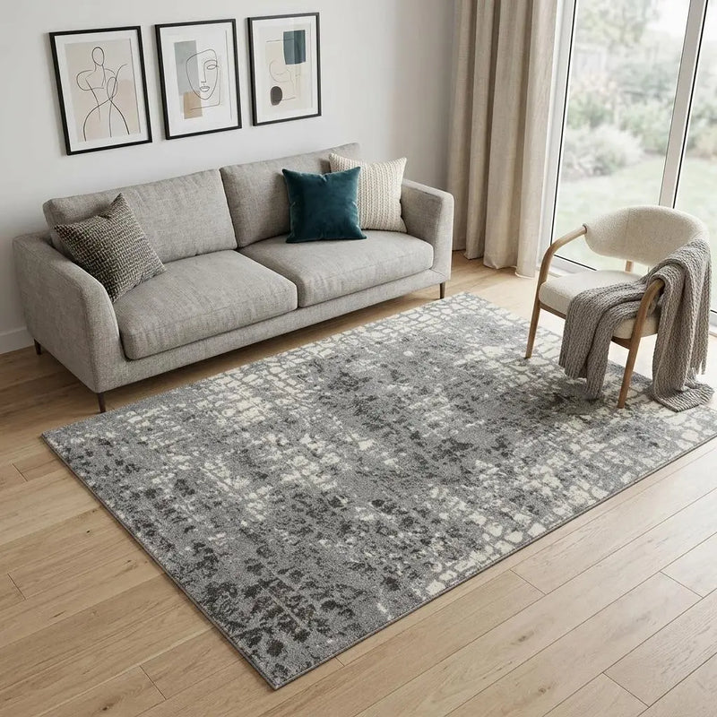 5' X 8' Ivory And Gray Abstract Area Rug Homeroots Home Decor