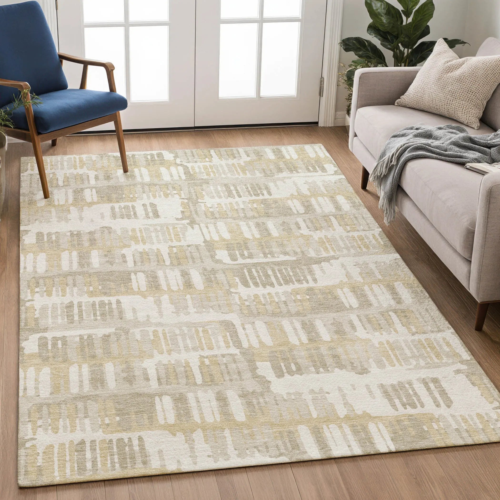 5' X 8' Ivory And Gray Abstract Washable Indoor Outdoor Area Rug Homeroots Outdoor