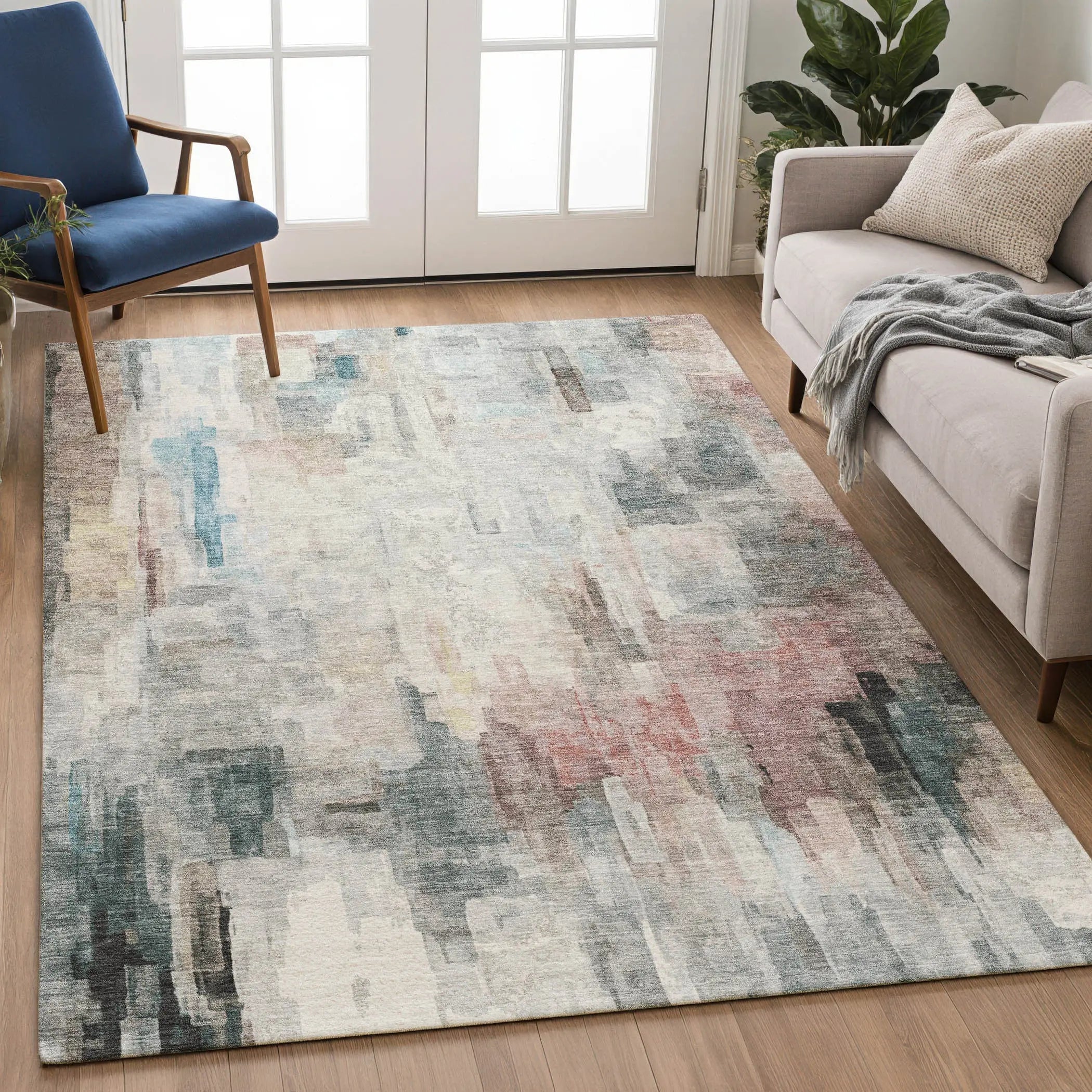 5' X 8' Ivory And Gray Abstract Washable Indoor Outdoor Area Rug Homeroots Outdoor