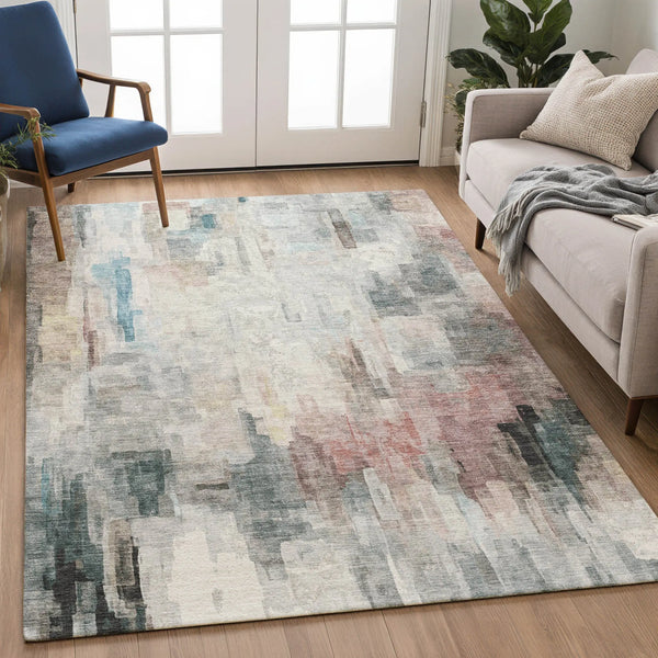 5' X 8' Ivory And Gray Abstract Washable Indoor Outdoor Area Rug Homeroots Outdoor