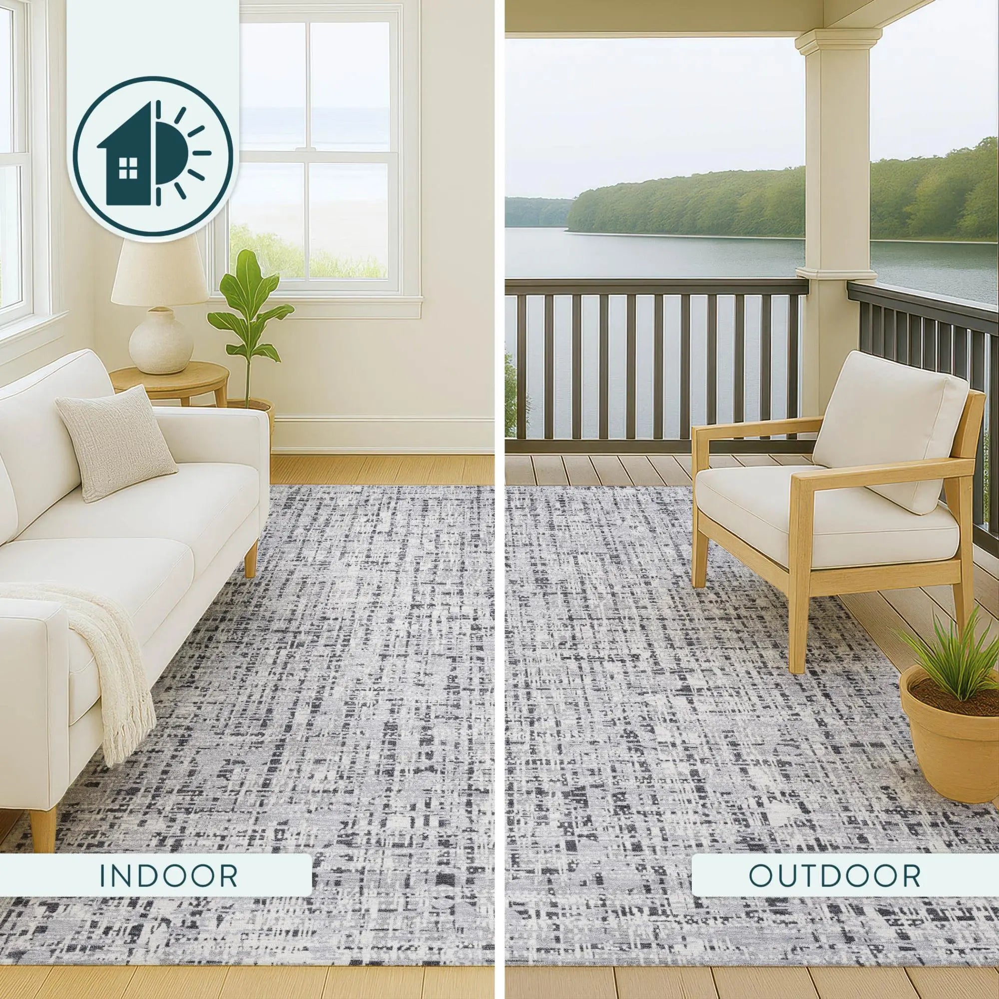 5' X 8' Ivory And Gray Abstract Washable Indoor Outdoor Area Rug Homeroots Outdoor