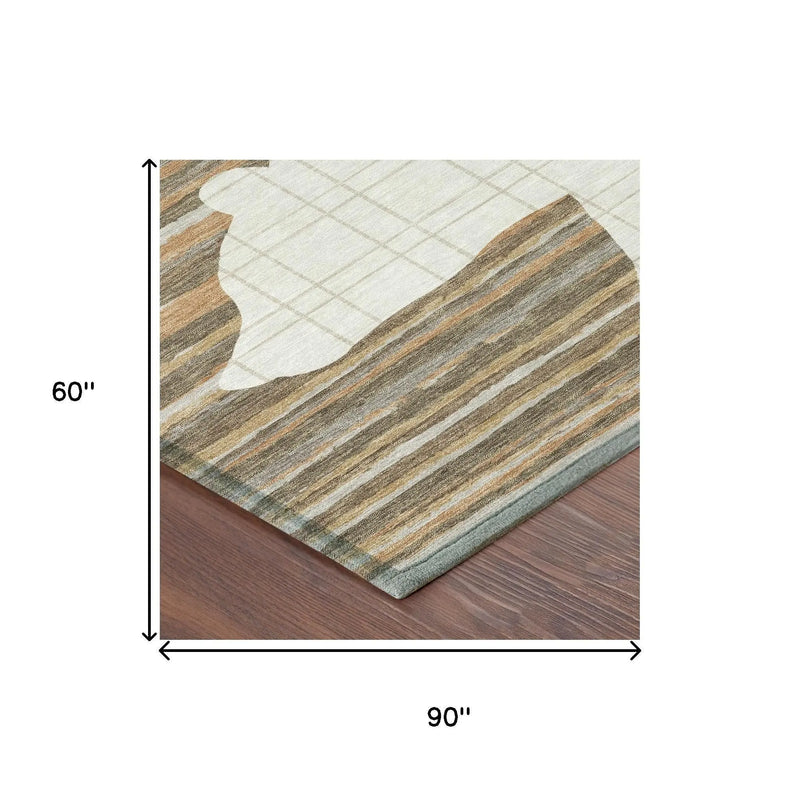 5' X 8' Ivory And Gray Abstract Washable Indoor Outdoor Area Rug Homeroots Outdoor