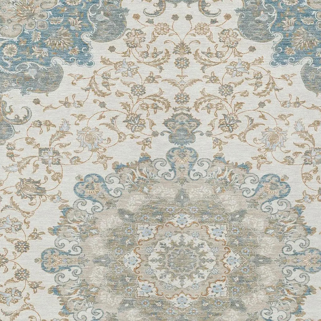 5' X 8' Ivory And Gray Floral Medallion Washable Indoor Outdoor Area Rug Homeroots Outdoor