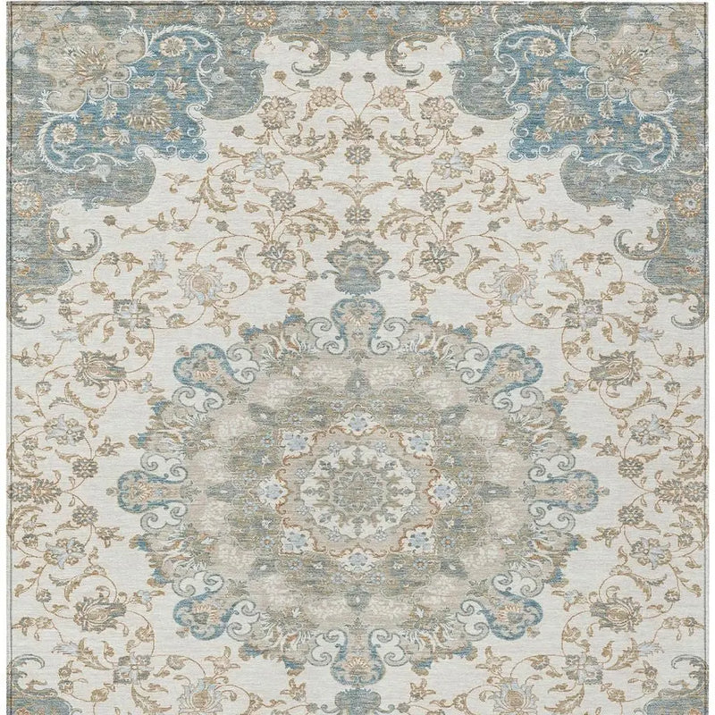 5' X 8' Ivory And Gray Floral Medallion Washable Indoor Outdoor Area Rug Homeroots Outdoor