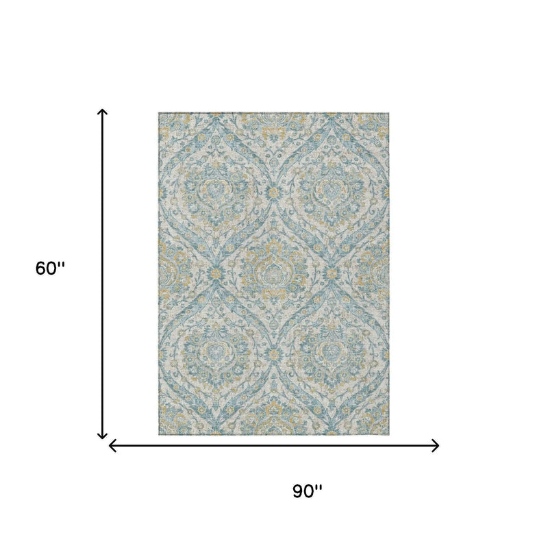 5' X 8' Ivory And Gray Floral Washable Indoor Outdoor Area Rug Homeroots Outdoor