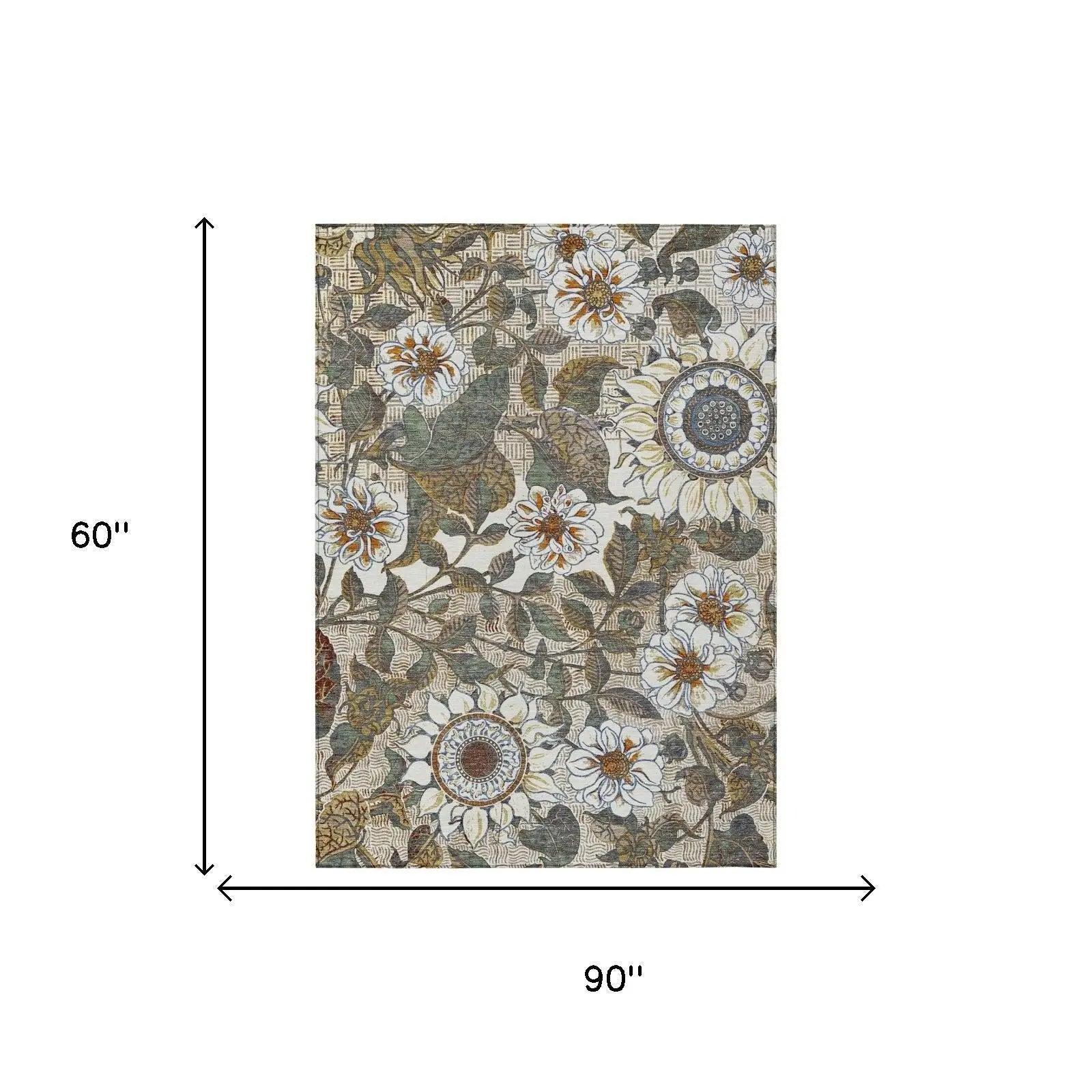 5' X 8' Ivory And Gray Floral Washable Indoor Outdoor Area Rug Homeroots Outdoor