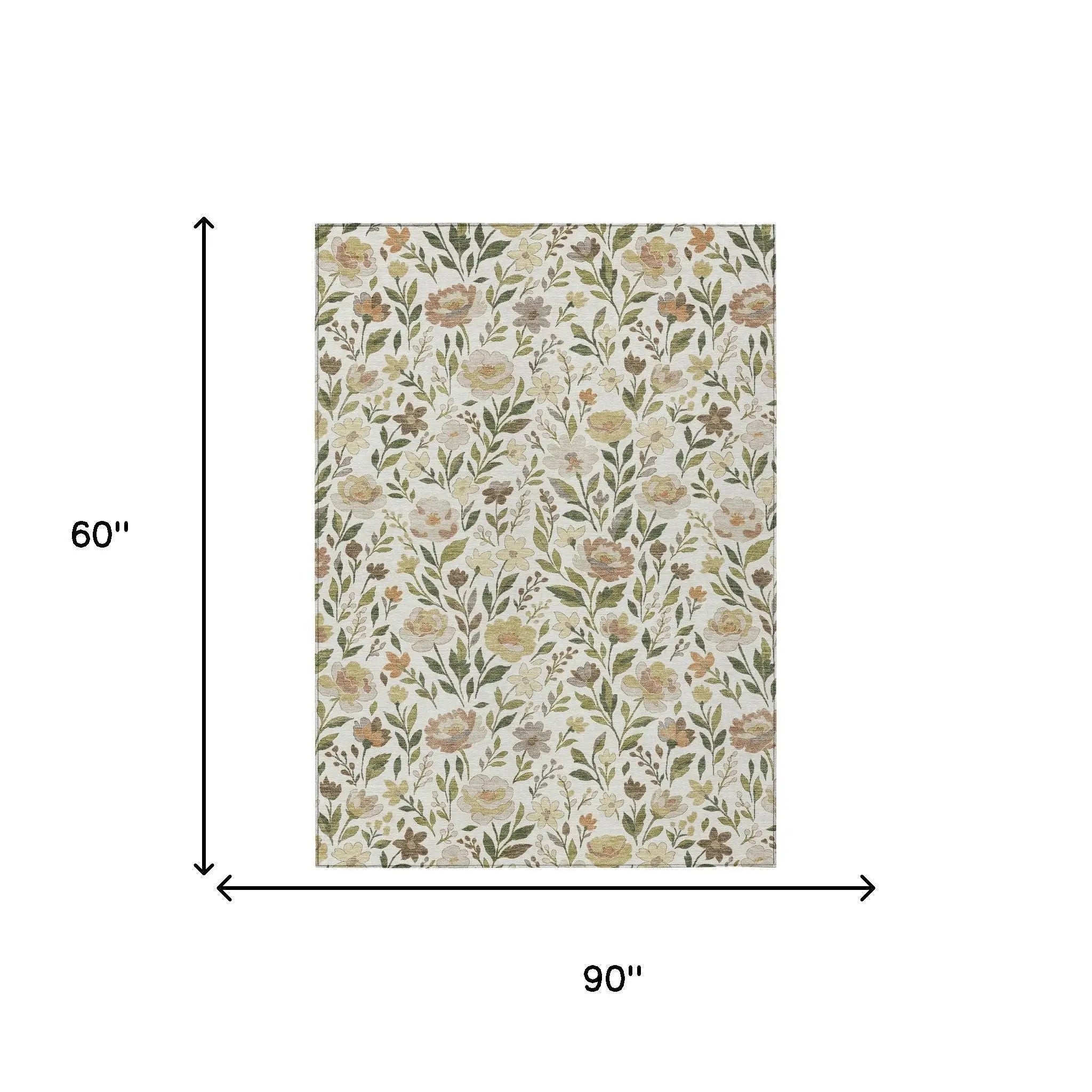 5' X 8' Ivory And Gray Floral Washable Indoor Outdoor Area Rug Homeroots Outdoor