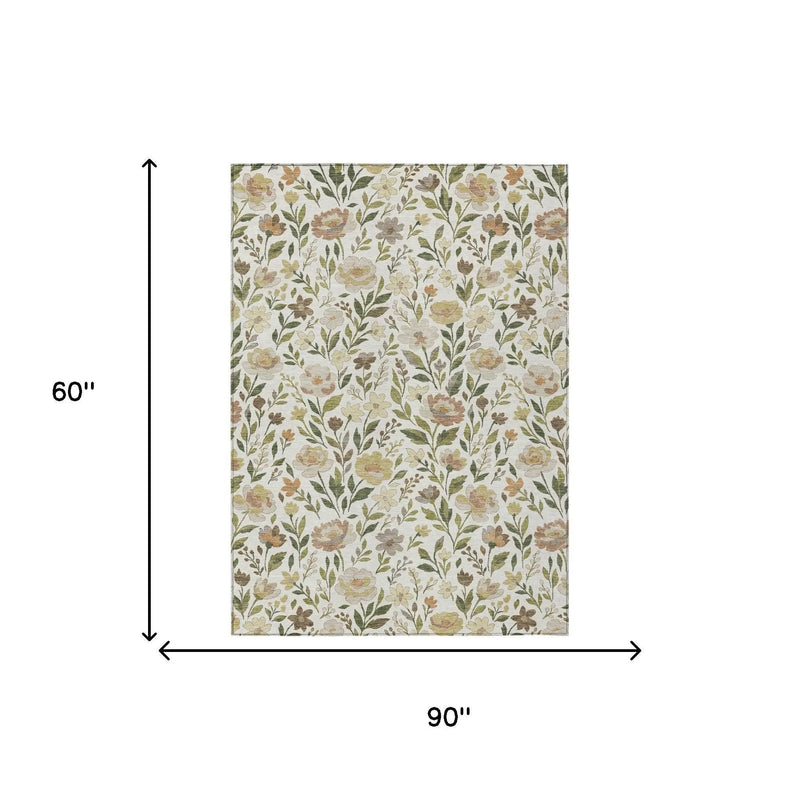 5' X 8' Ivory And Gray Floral Washable Indoor Outdoor Area Rug Homeroots Outdoor