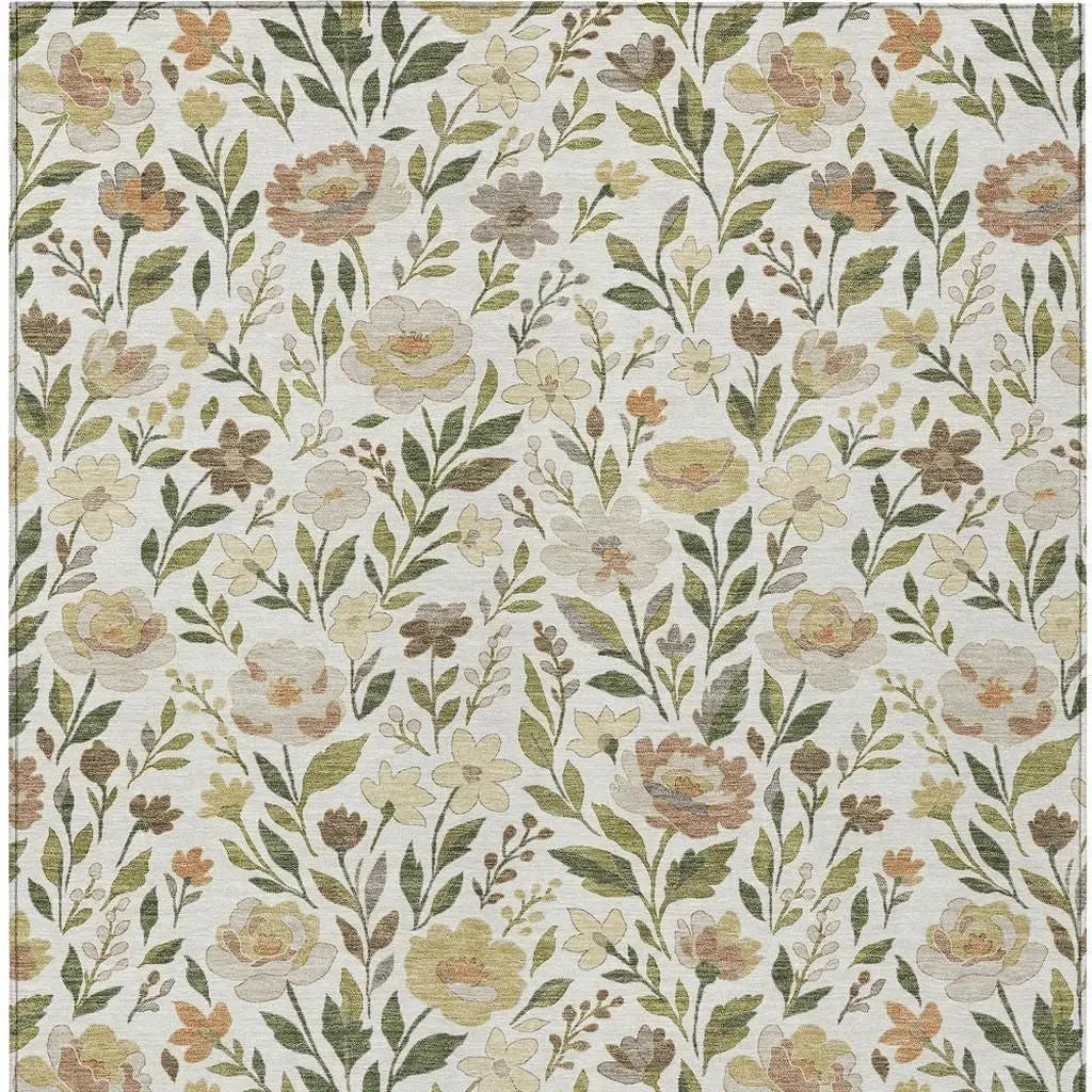 5' X 8' Ivory And Gray Floral Washable Indoor Outdoor Area Rug Homeroots Outdoor