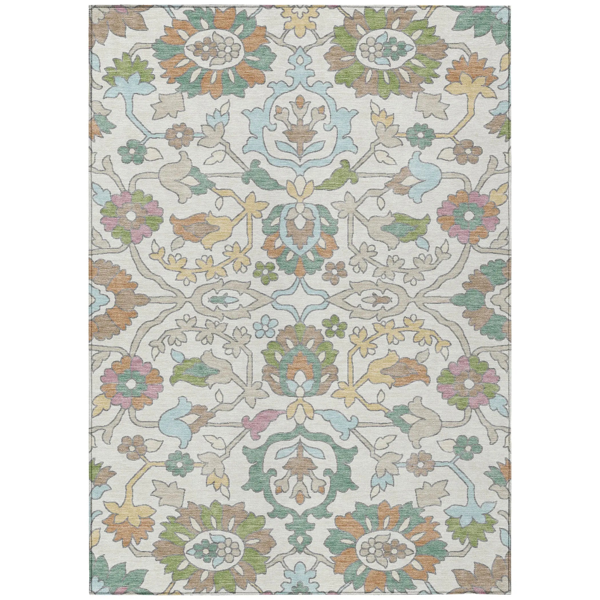 5' X 8' Ivory And Gray Floral Washable Indoor Outdoor Area Rug Homeroots Outdoor