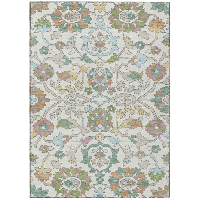 5' X 8' Ivory And Gray Floral Washable Indoor Outdoor Area Rug Homeroots Outdoor
