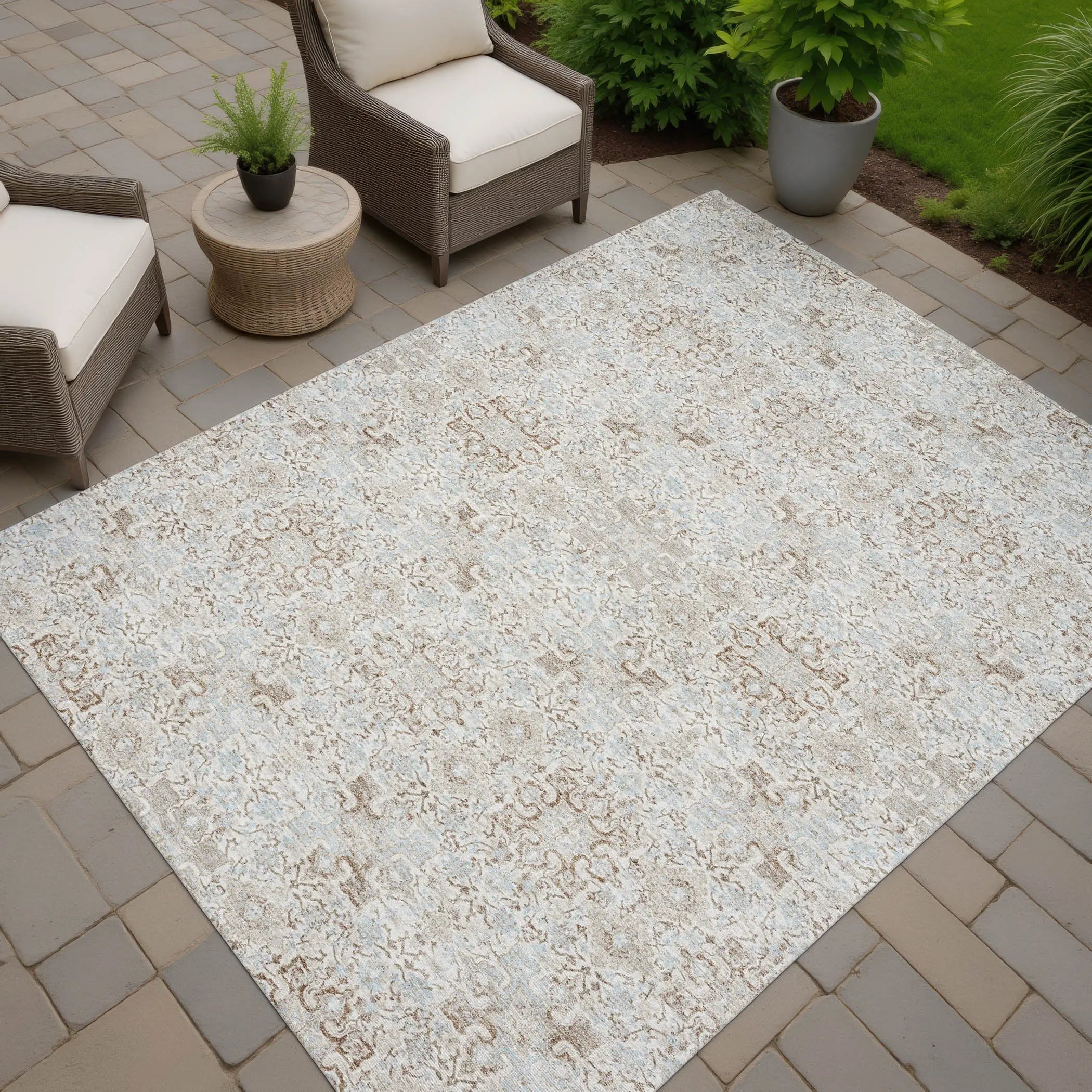 5' X 8' Ivory And Gray Oriental Washable Indoor Outdoor Area Rug Homeroots Outdoor