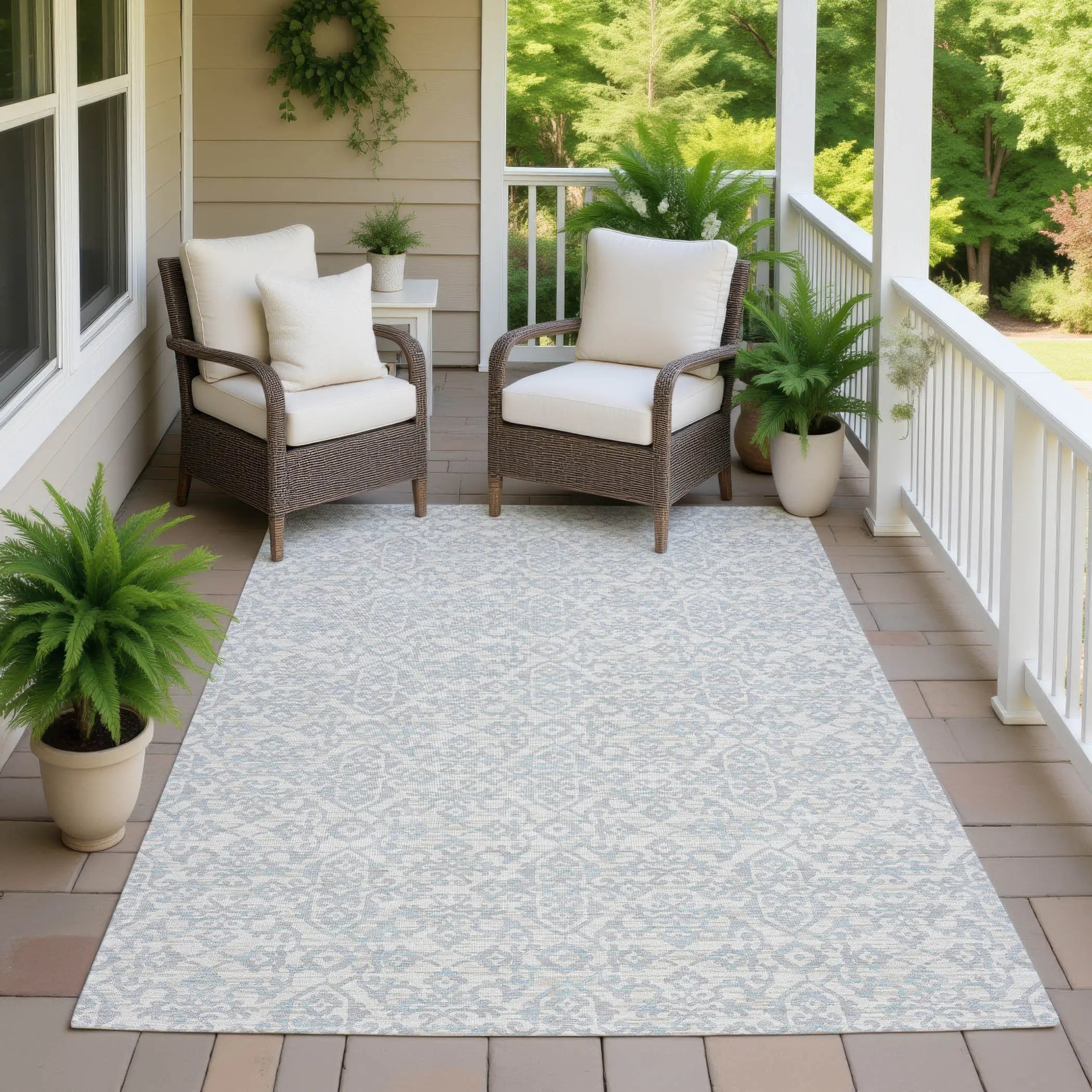 5' X 8' Ivory And Gray Oriental Washable Indoor Outdoor Area Rug Homeroots Outdoor