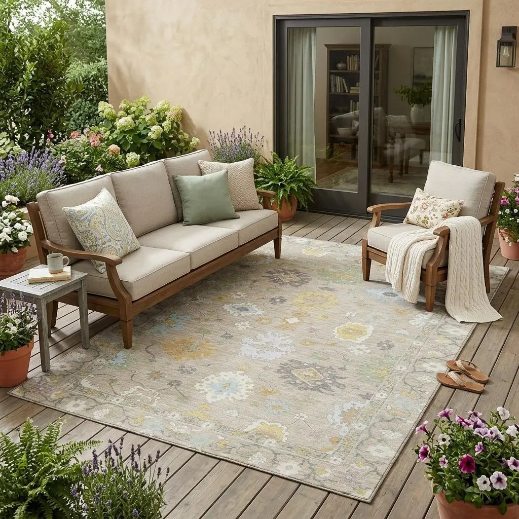 5' X 8' Ivory And Gray Oriental Washable Indoor Outdoor Area Rug Homeroots Outdoor