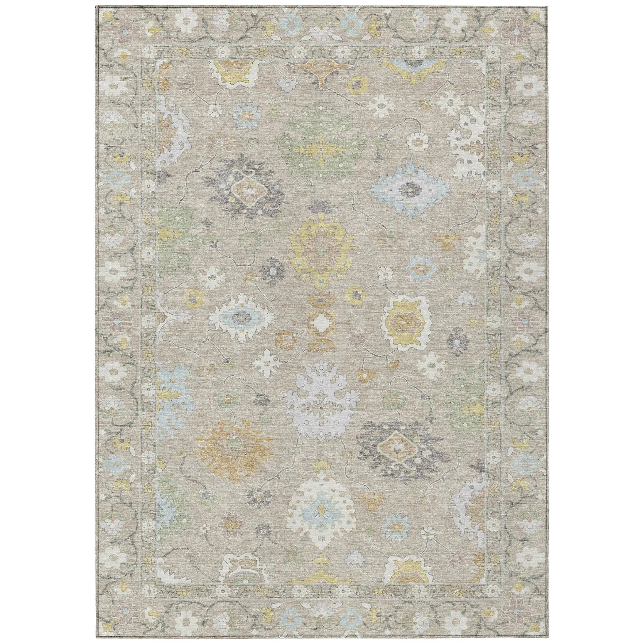 5' X 8' Ivory And Gray Oriental Washable Indoor Outdoor Area Rug Homeroots Outdoor