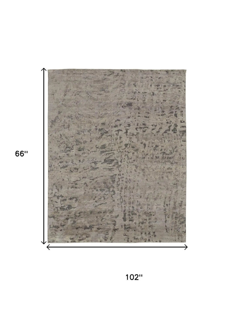 5' X 8' Ivory And Gray Wool Abstract Hand Knotted Area Rug Homeroots Home Decor