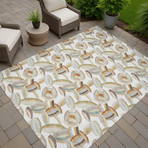 5' X 8' Ivory And Green Abstract Washable Indoor Outdoor Area Rug Homeroots Outdoor