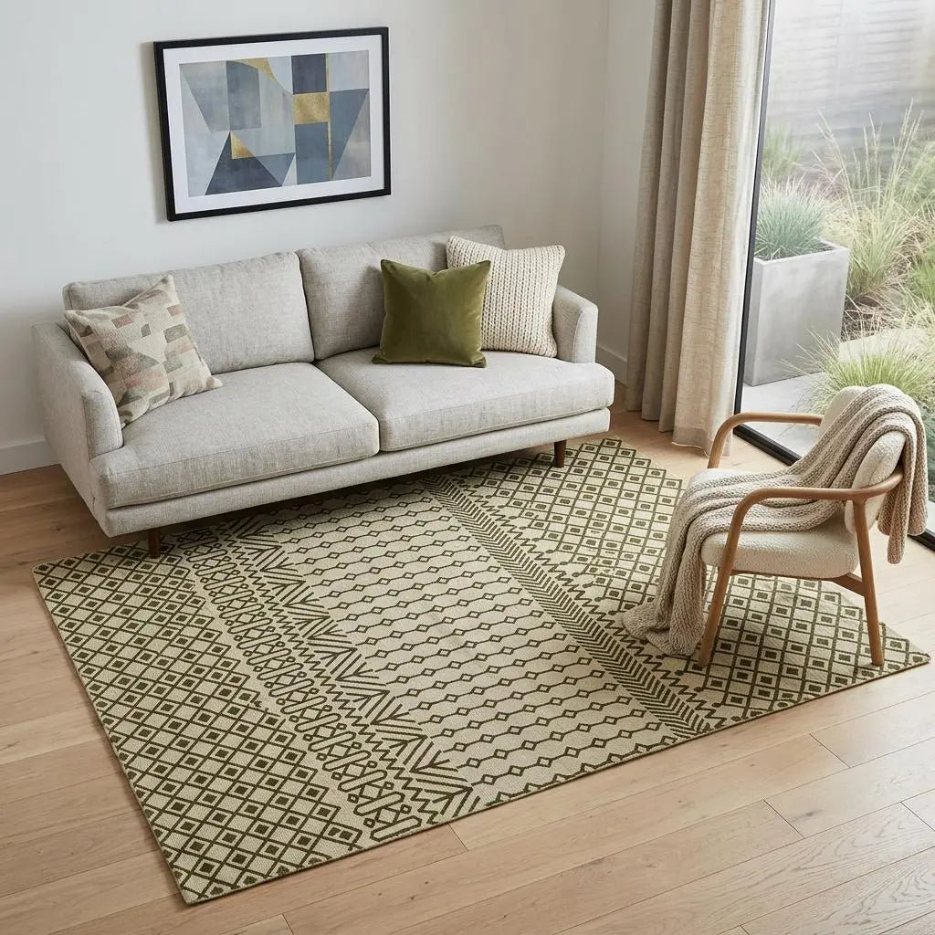 5' X 8' Ivory And Green Argyle Hand Woven Area Rug Homeroots Home Decor