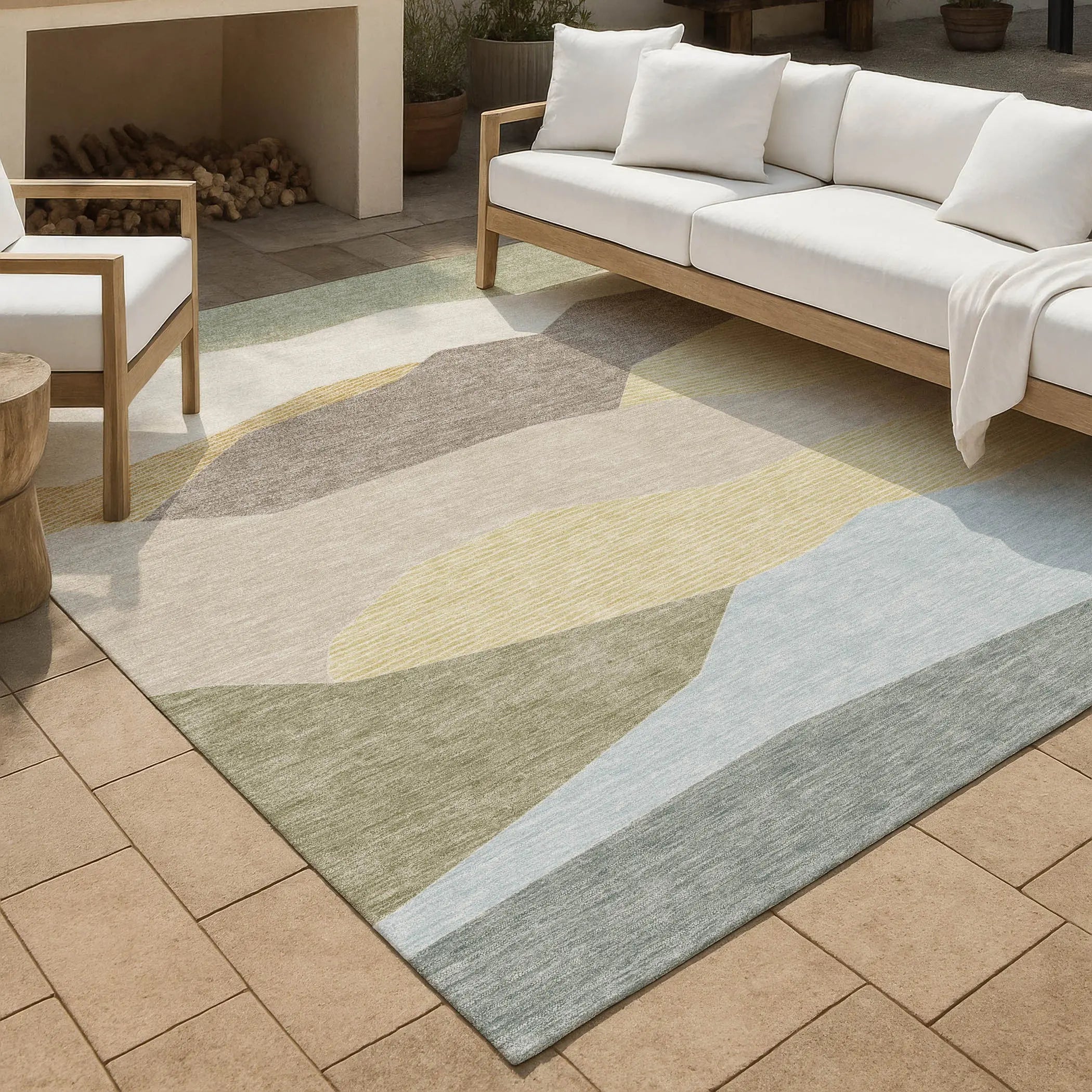 5' X 8' Ivory And Green Geometric Washable Indoor Outdoor Area Rug Homeroots Outdoor