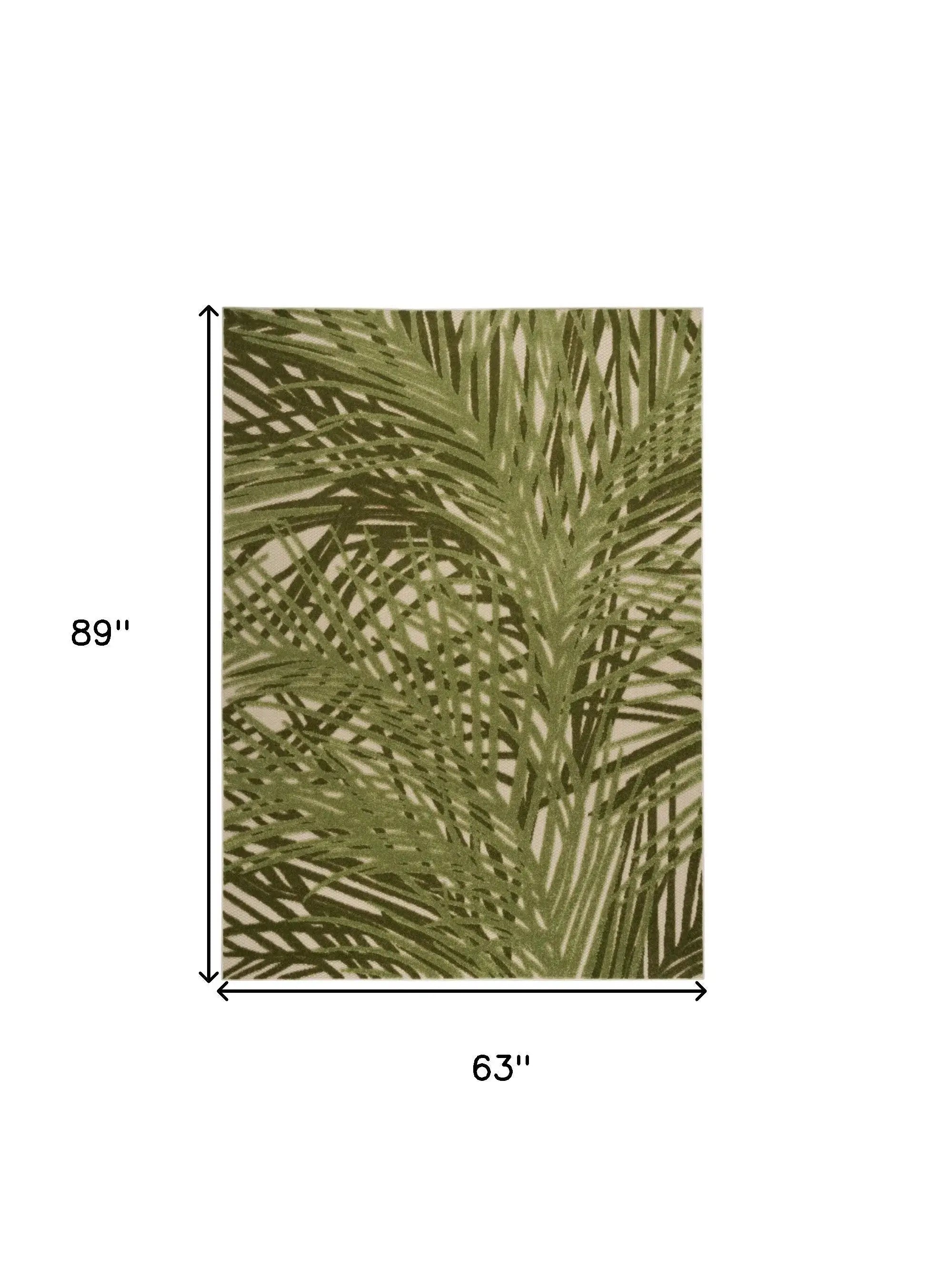 5' X 8' Ivory And Green Palm Leaf Indoor Outdoor Area Rug Homeroots Outdoor
