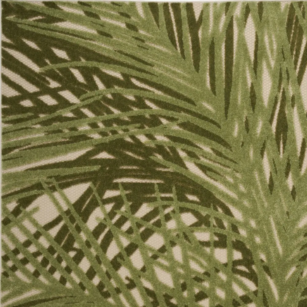 5' X 8' Ivory And Green Palm Leaf Indoor Outdoor Area Rug Homeroots Outdoor