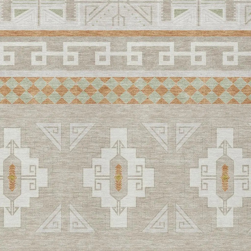 5' X 8' Ivory And Green Tribal Washable Indoor Outdoor Area Rug Homeroots Outdoor