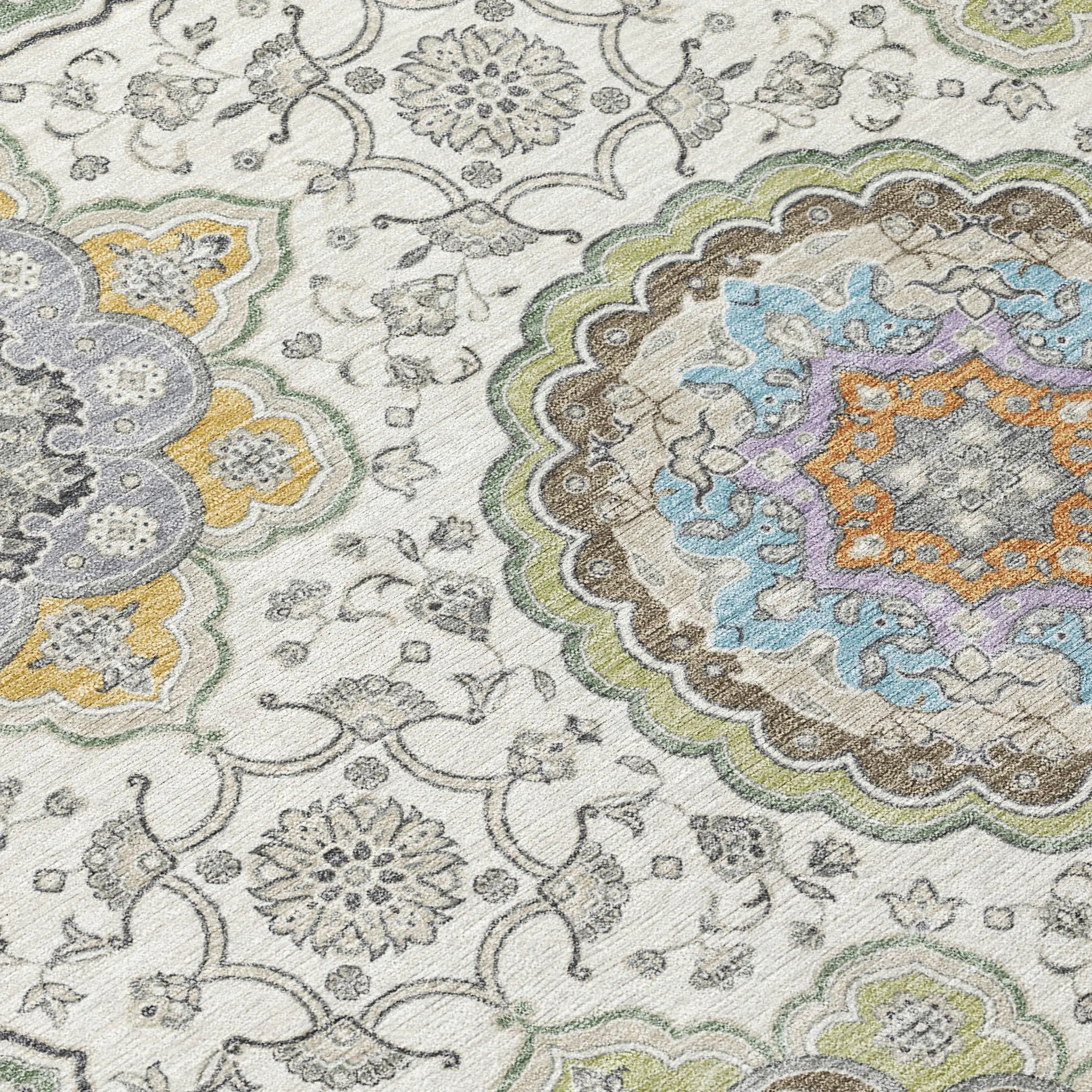 5' X 8' Ivory And Khaki Floral Medallion Washable Indoor Outdoor Area Rug Homeroots Outdoor