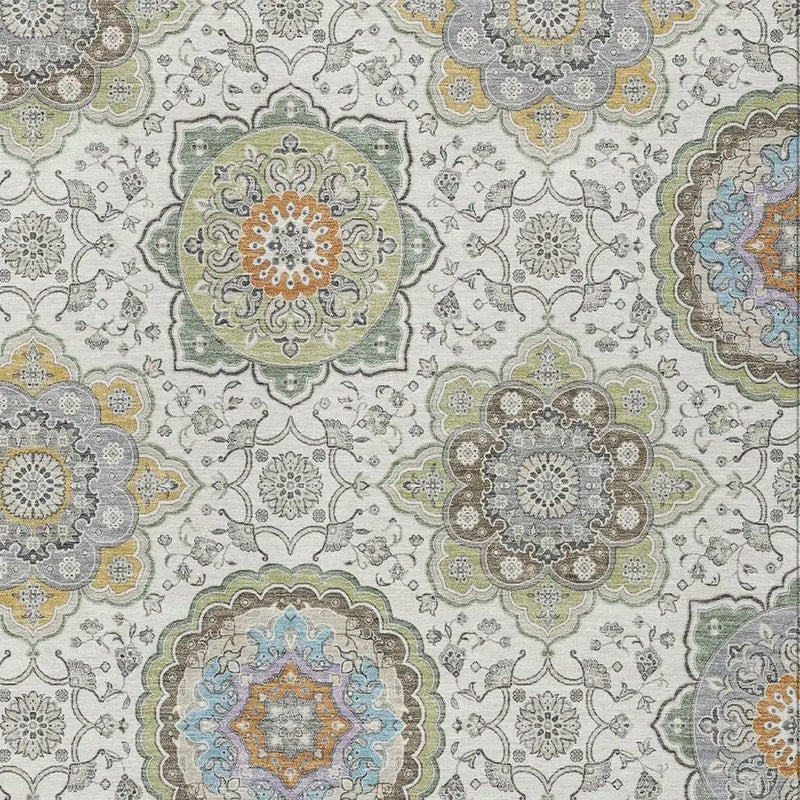 5' X 8' Ivory And Khaki Floral Medallion Washable Indoor Outdoor Area Rug Homeroots Outdoor