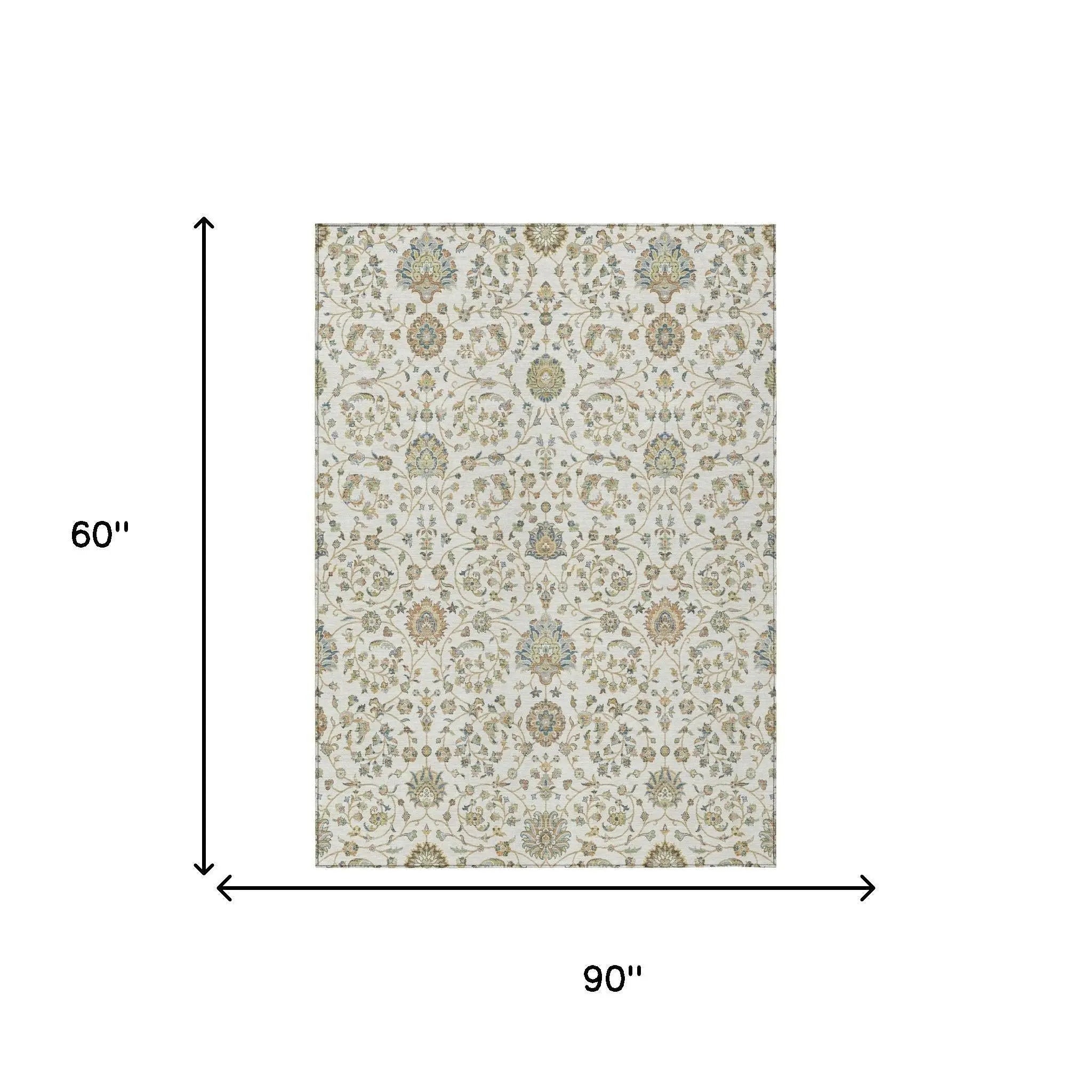 5' X 8' Ivory And Khaki Floral Washable Indoor Outdoor Area Rug Homeroots Outdoor