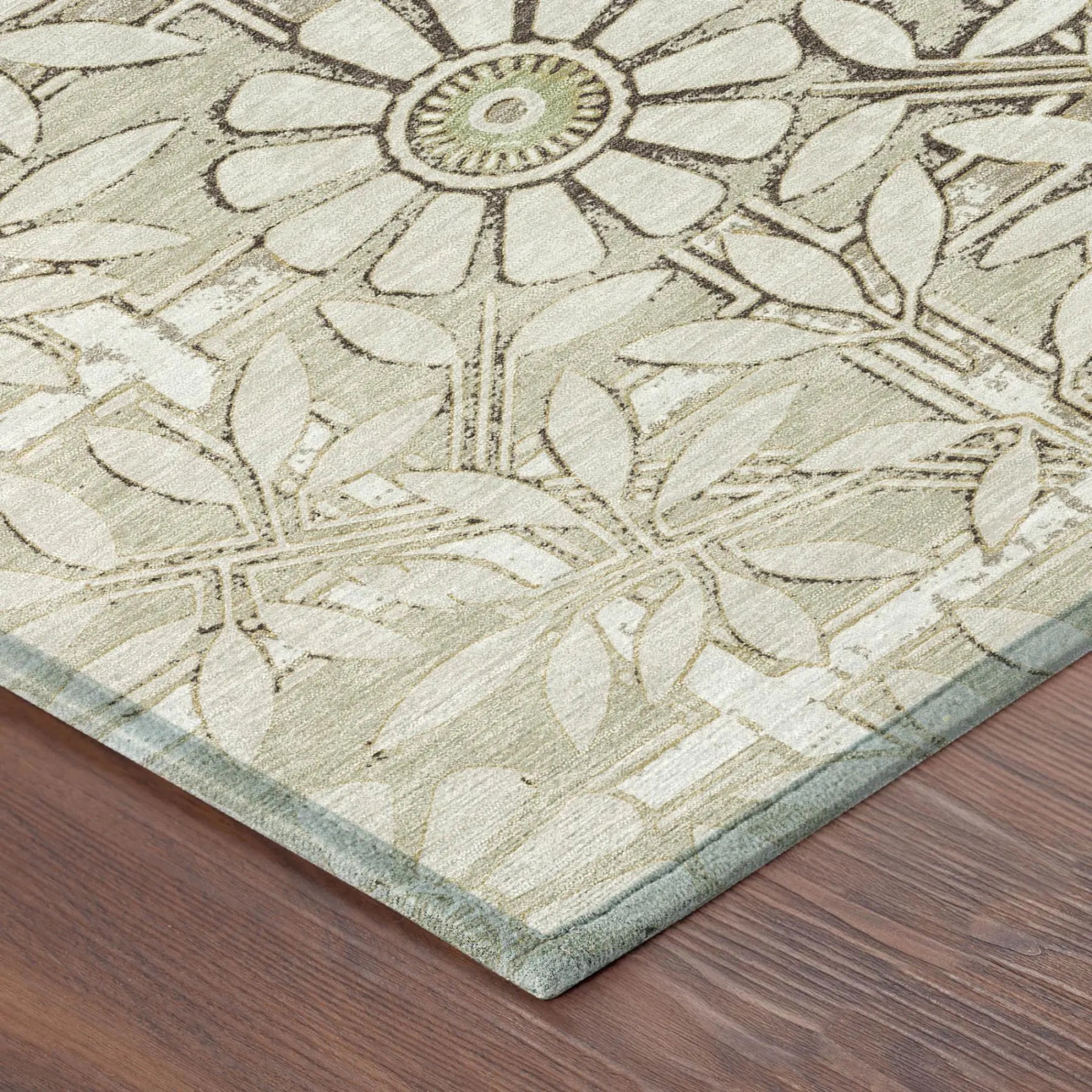 5' X 8' Ivory And Khaki Floral Washable Indoor Outdoor Area Rug Homeroots Outdoor