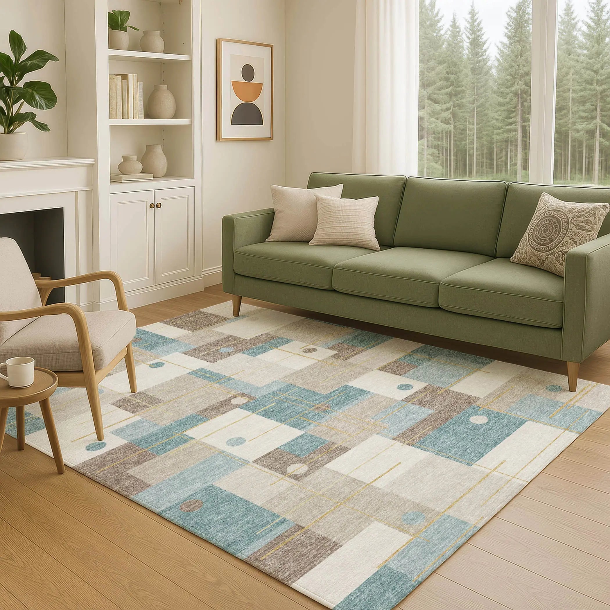 5' X 8' Ivory And Khaki Geometric Washable Indoor Outdoor Area Rug Homeroots Outdoor
