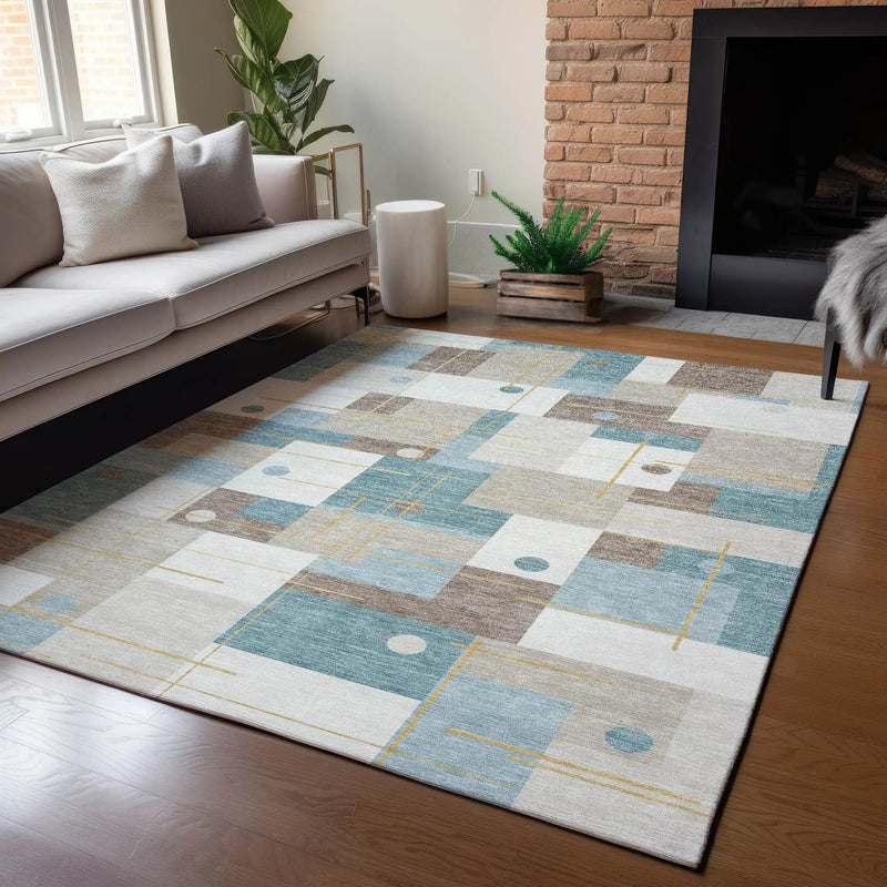 5' X 8' Ivory And Khaki Geometric Washable Indoor Outdoor Area Rug Homeroots Outdoor
