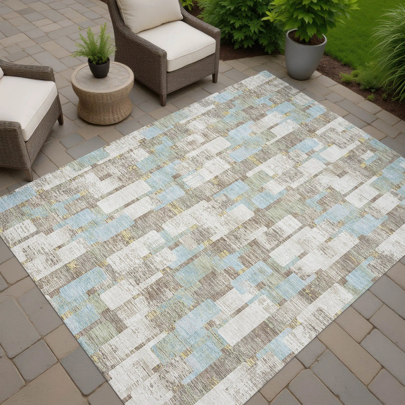 5' X 8' Ivory And Khaki Geometric Washable Indoor Outdoor Area Rug Homeroots Outdoor