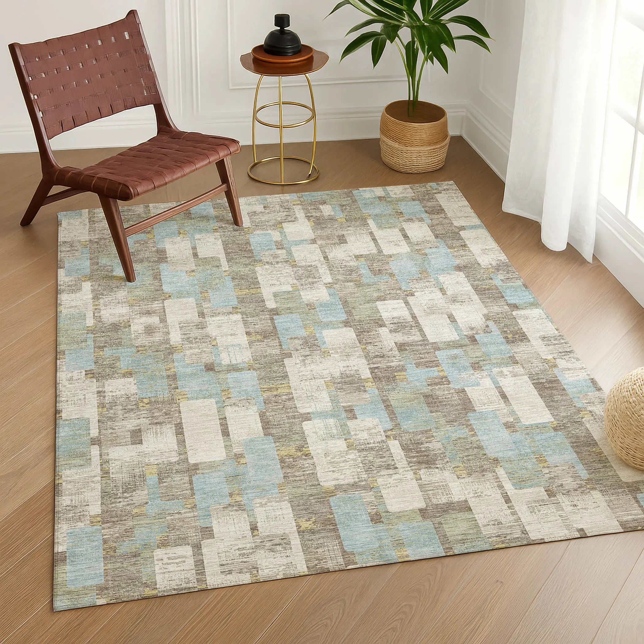 5' X 8' Ivory And Khaki Geometric Washable Indoor Outdoor Area Rug Homeroots Outdoor