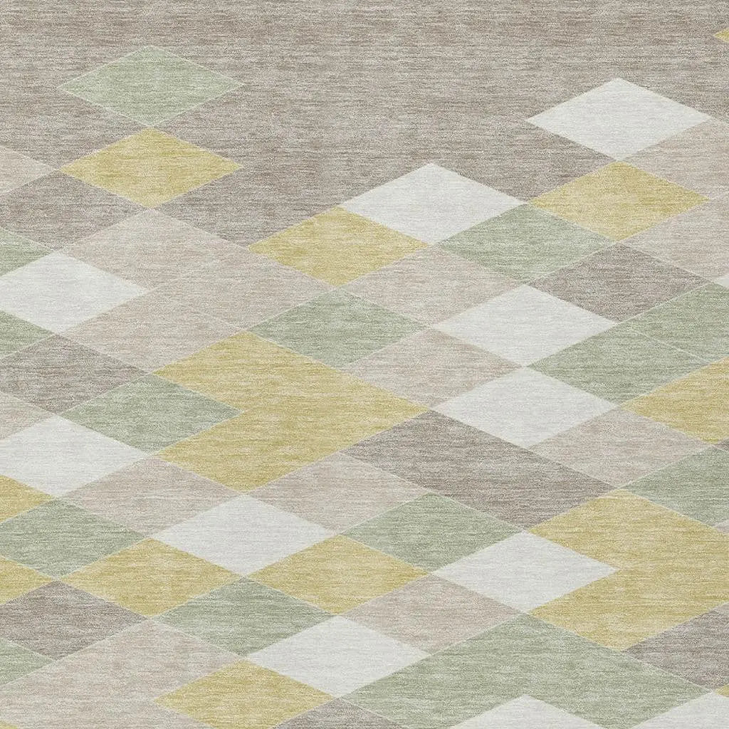 5' X 8' Ivory And Khaki Geometric Washable Indoor Outdoor Area Rug Homeroots Outdoor