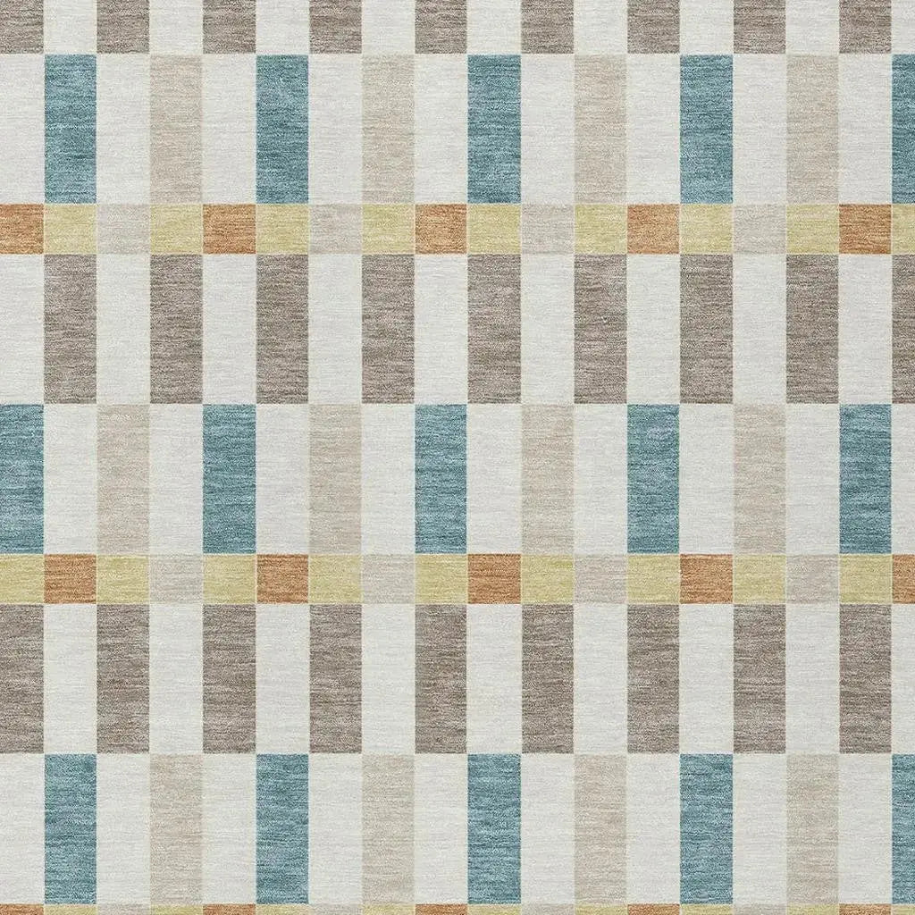 5' X 8' Ivory And Khaki Geometric Washable Indoor Outdoor Area Rug Homeroots Outdoor
