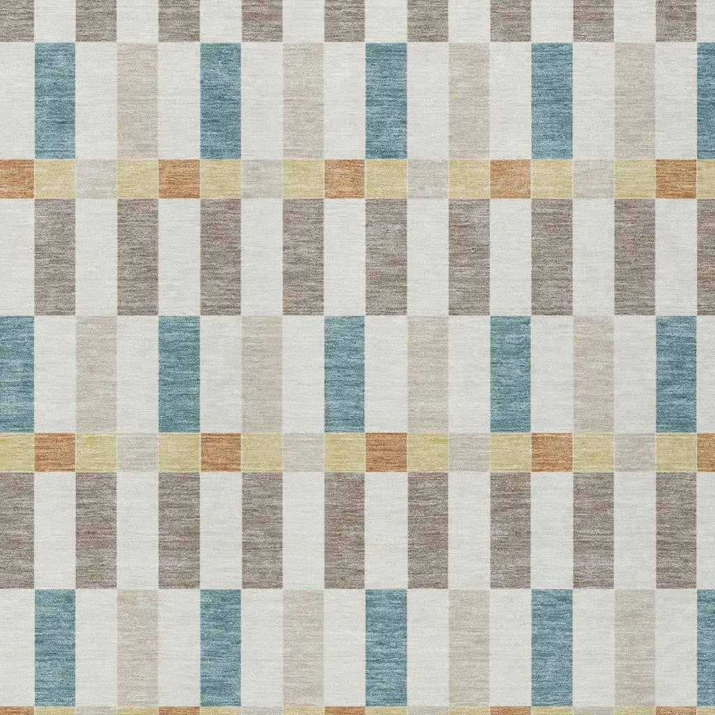 5' X 8' Ivory And Khaki Geometric Washable Indoor Outdoor Area Rug Homeroots Outdoor