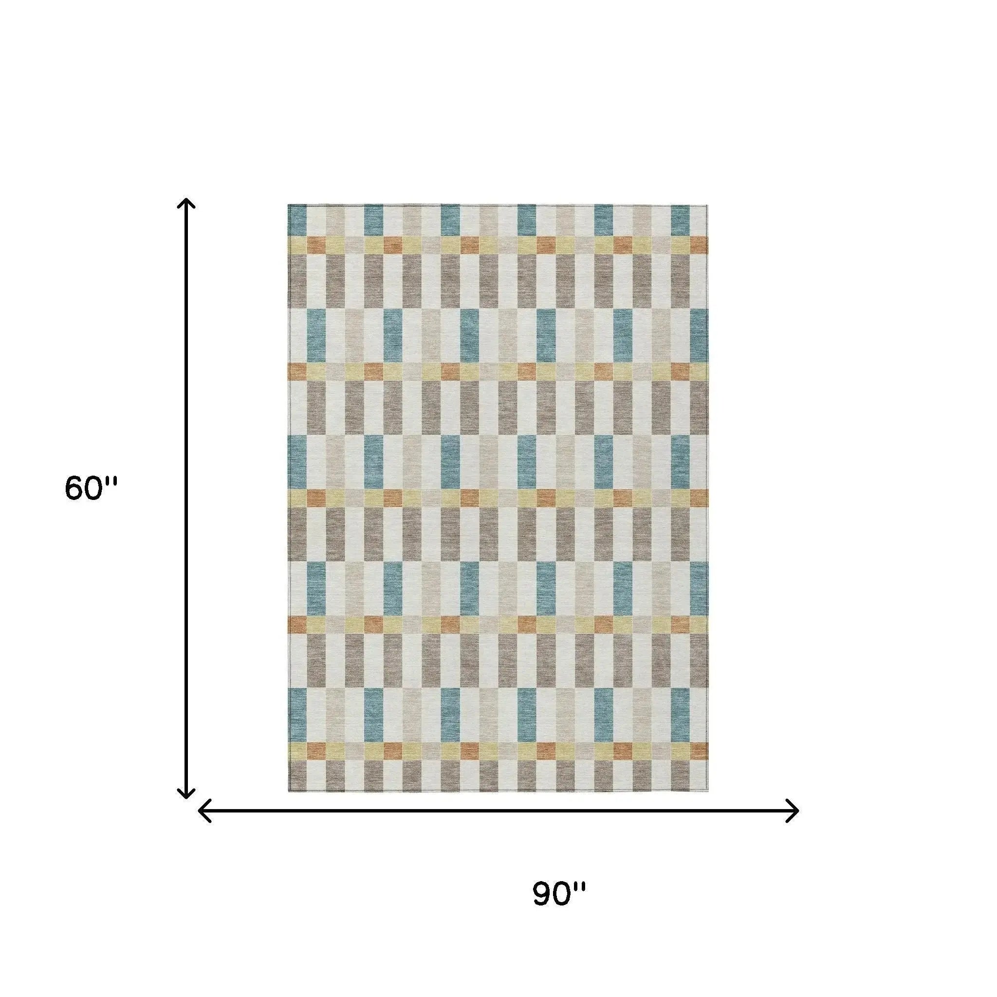 5' X 8' Ivory And Khaki Geometric Washable Indoor Outdoor Area Rug Homeroots Outdoor