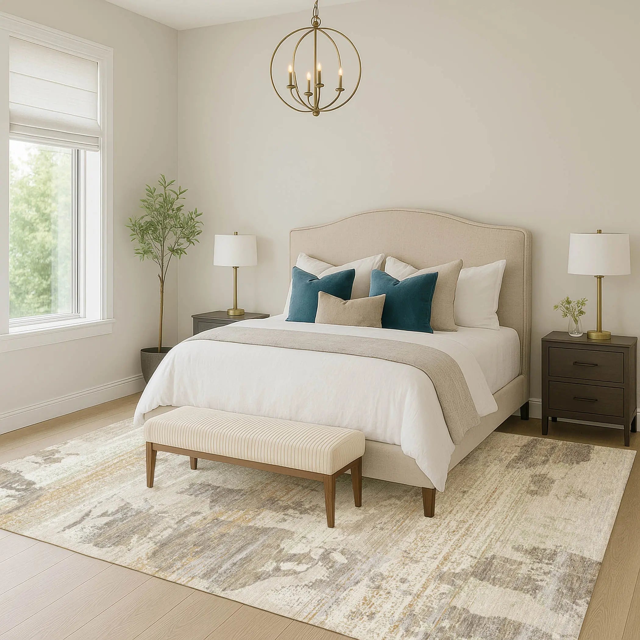 5' X 8' Ivory And Linen Abstract Washable Indoor Outdoor Area Rug Homeroots Outdoor