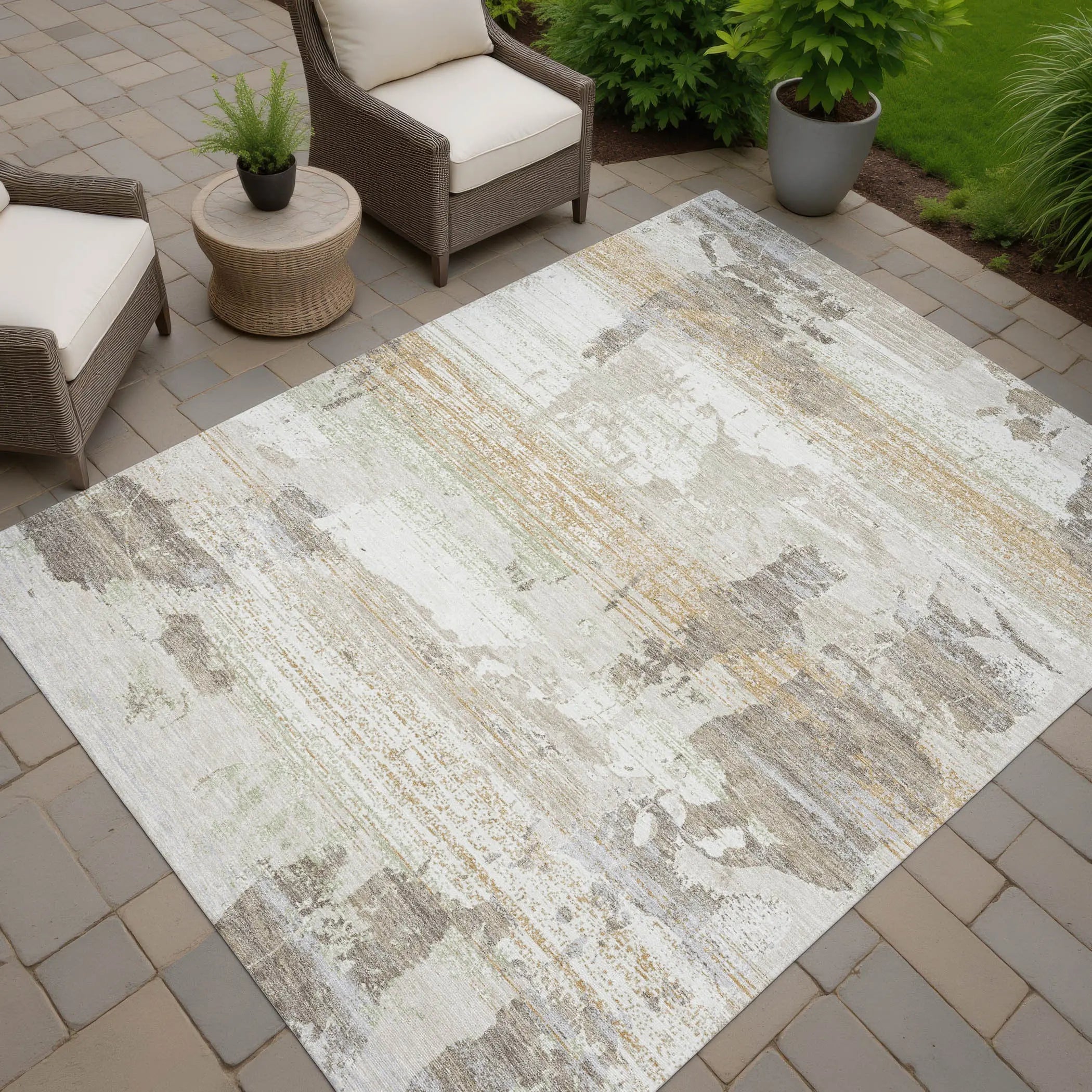 5' X 8' Ivory And Linen Abstract Washable Indoor Outdoor Area Rug Homeroots Outdoor