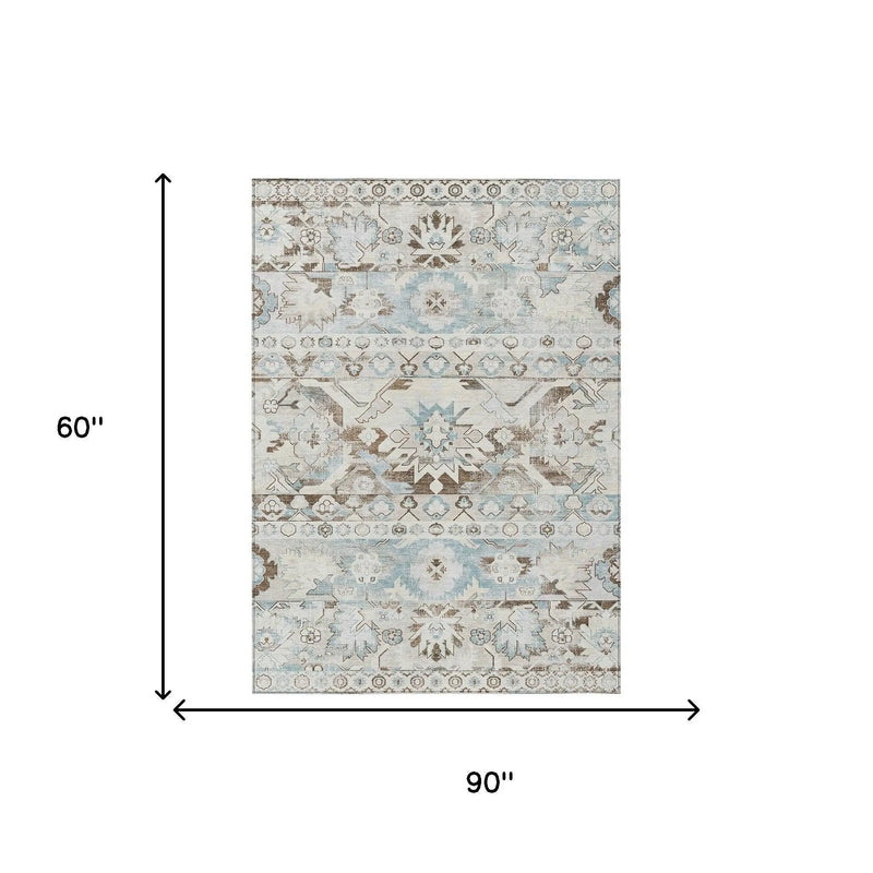 5' X 8' Ivory And Linen Cactus Washable Indoor Outdoor Area Rug Homeroots Outdoor