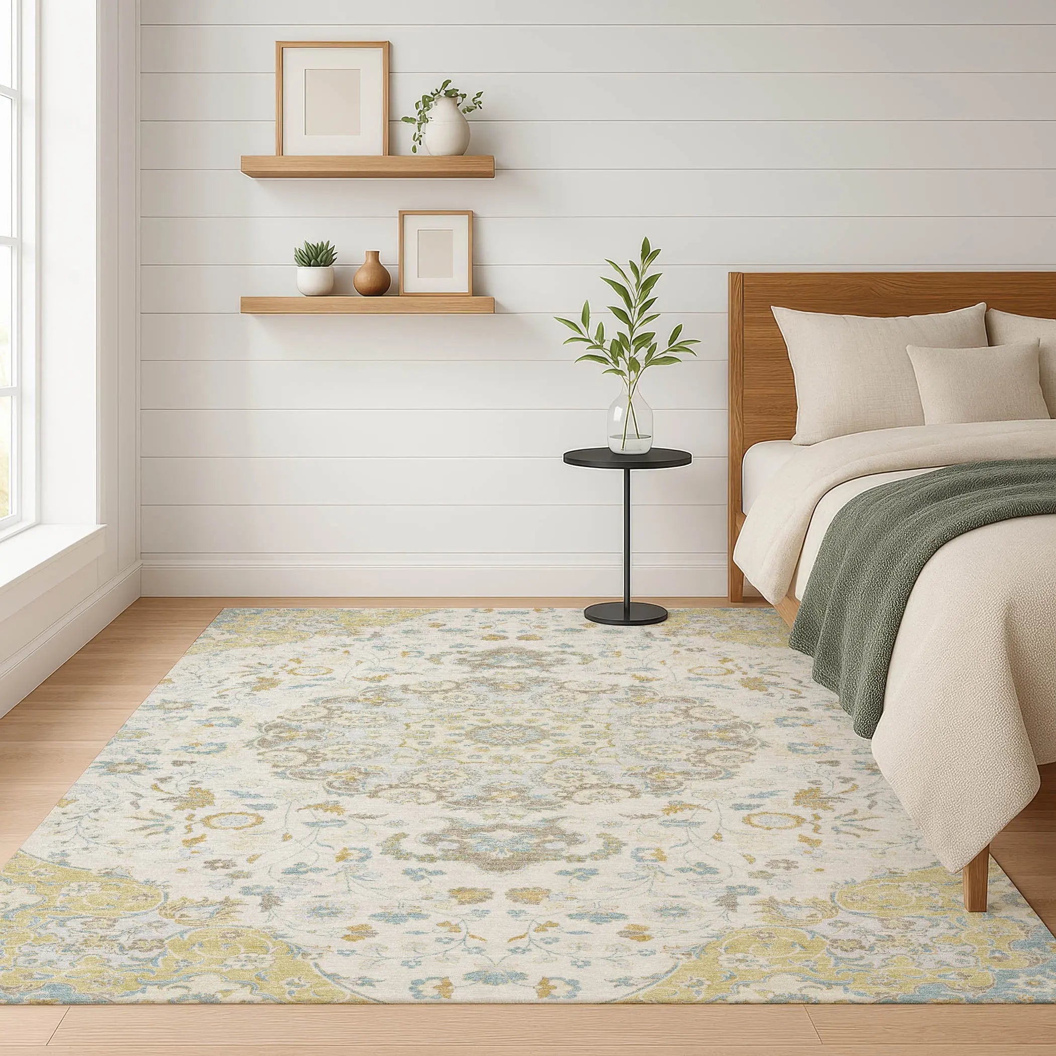 5' X 8' Ivory And Linen Damask Washable Indoor Outdoor Area Rug Homeroots Outdoor