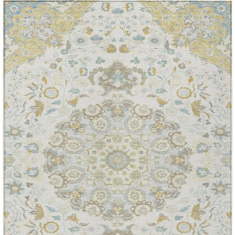 5' X 8' Ivory And Linen Damask Washable Indoor Outdoor Area Rug Homeroots Outdoor