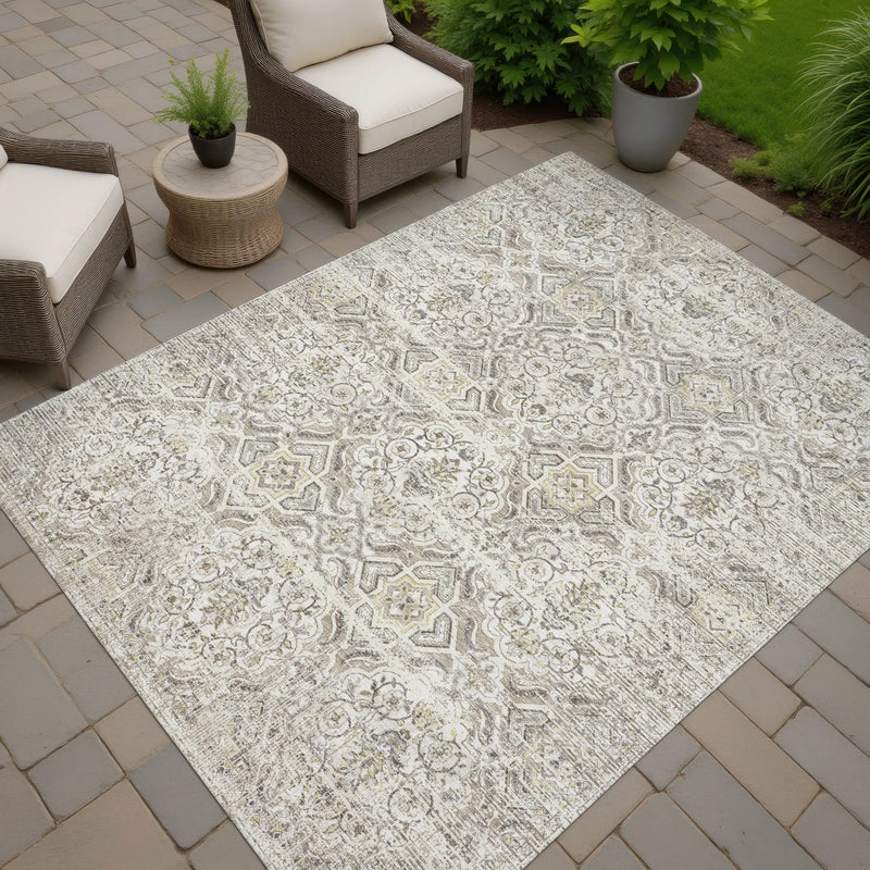 5' X 8' Ivory And Linen Floral Washable Indoor Outdoor Area Rug Homeroots Outdoor